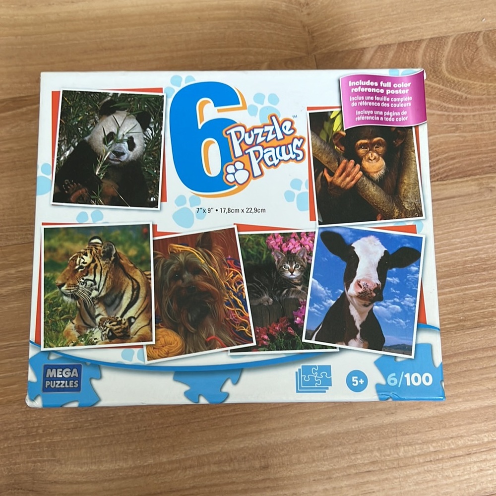 Six Animal Puzzles with Full Color Reference Poster